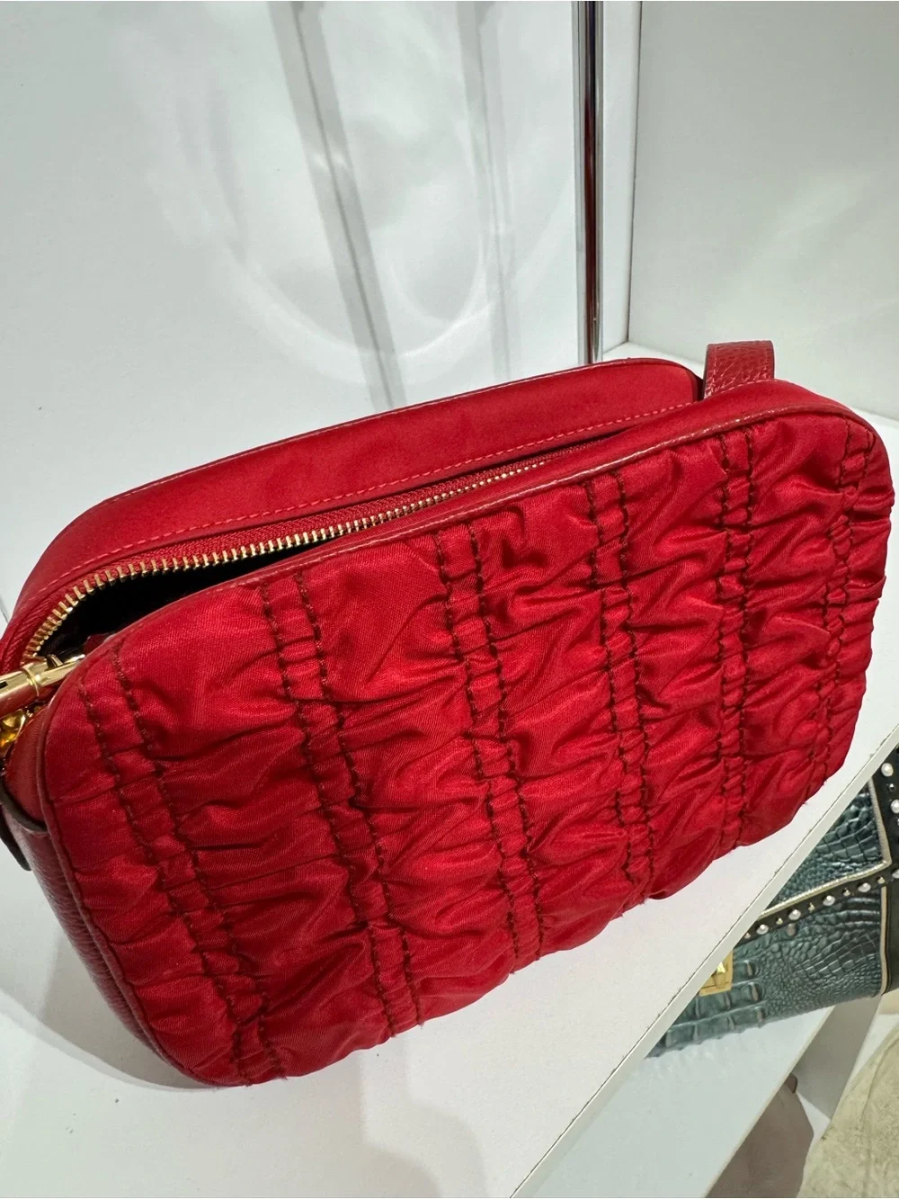 Coach court Red Pebbled Leather Crossbody Bag